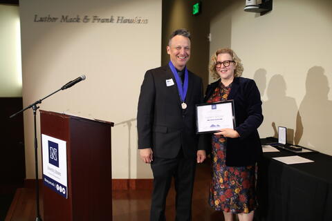 Catherine Cardwell, dean of University Libraries at UNR, and Jarret Keene during award ceremony