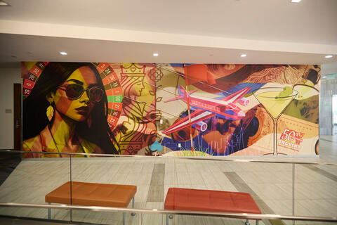 colorful mural featuring elements of Las Vegas