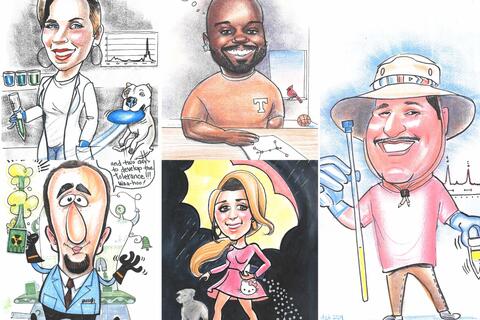 collage if five radiochemistry alum caricatures