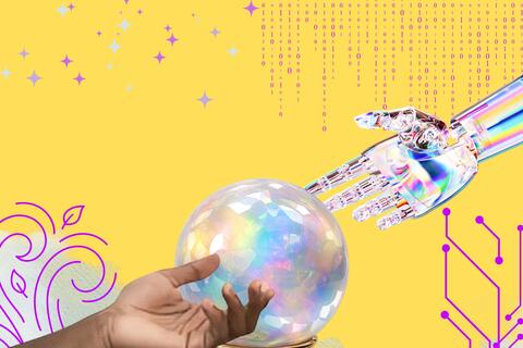 digital illustration of hands touching a crystal ball