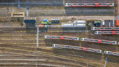 Birds-eye view of a railroad track