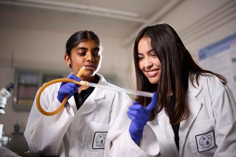 Photo of students in a lab doing research