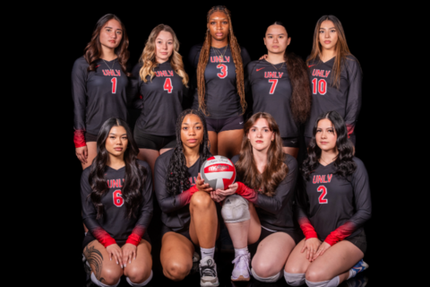 A team photo of the Women's Volleyball team