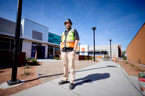 Branden Brumble wearing construction gear