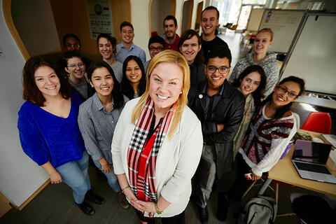 Kerry Sallee (center) surrounded by students