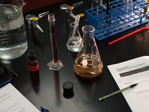 Multiple laboratory equipment on a table