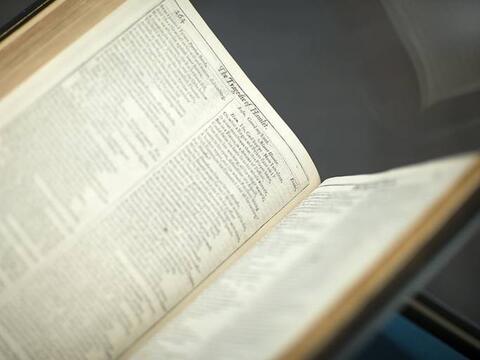 A textbook depicting the written works of Shakespeare's Hamlet.