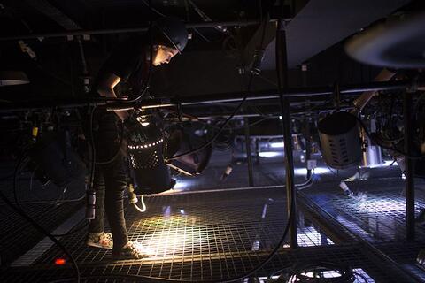 Theater tech operating lights.