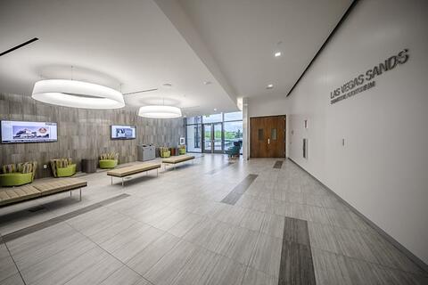 Open indoor area with seating that leads to an outdoor terrace