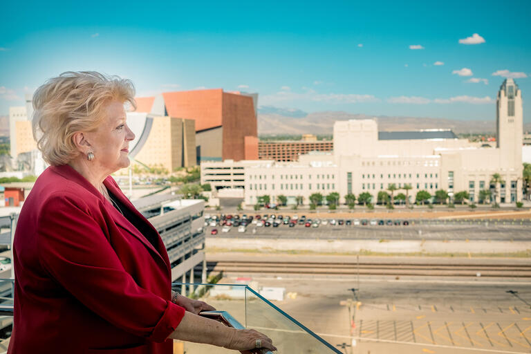 carolyn goodman with city skyline in the background