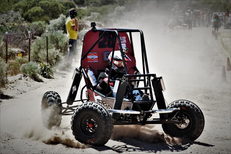 Rebel Racing driver Cody Mao puts UNLV SAE's car through the paces in Gorman, California.