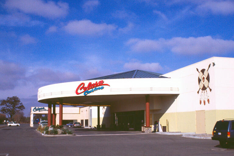 An exterior view of the Colusa Casino on a sunny day.