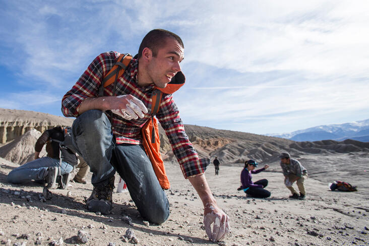 Paleontologist Joshua Bonde leads a small band of students on an excavation
