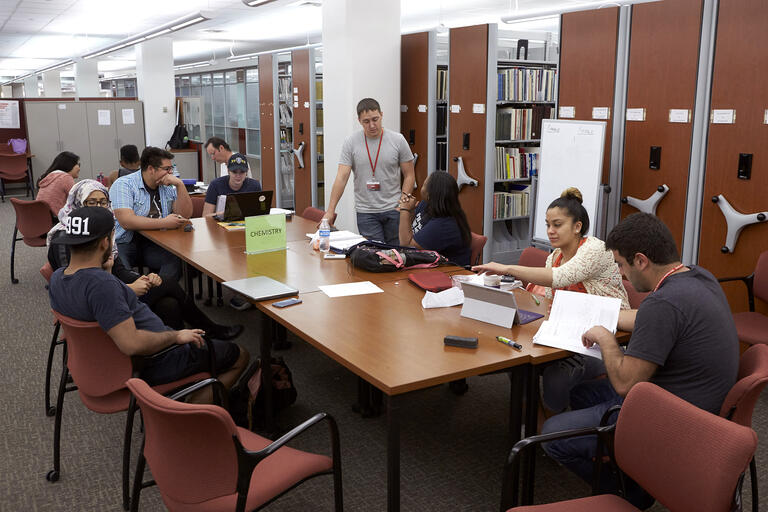 students studying in library