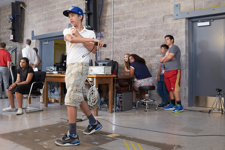 Students participate in a motion capture exercise