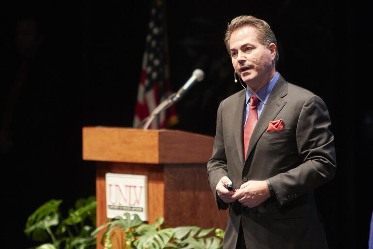 Len Jessup at podium