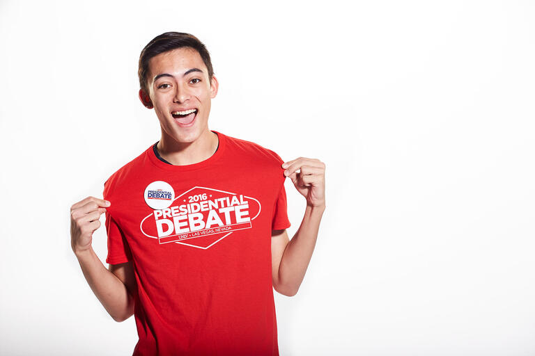 Christian Ogata sporting a 2016 Debate t-shirt