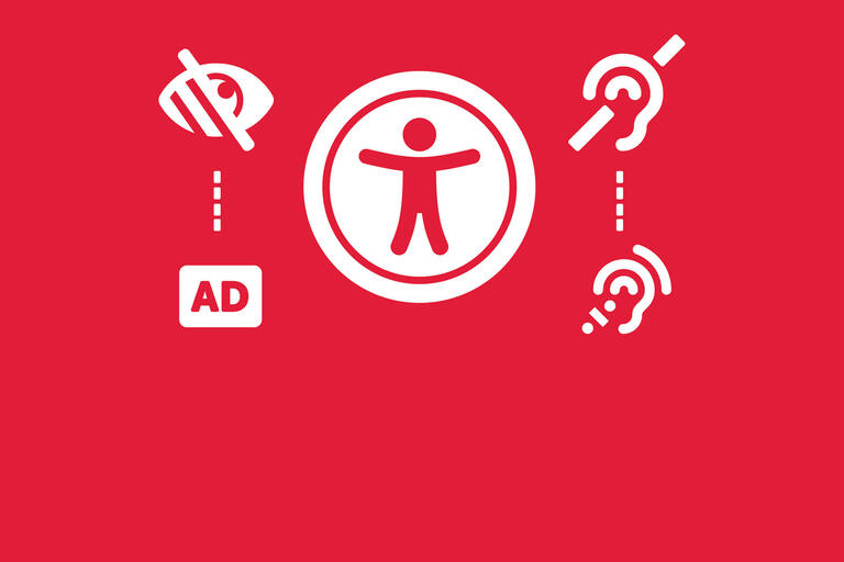 graphic with icons representing universal access, closed captioning, and hearing and vision impairment
