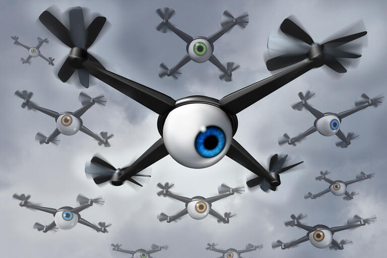 Illustration of a drone with a human eye