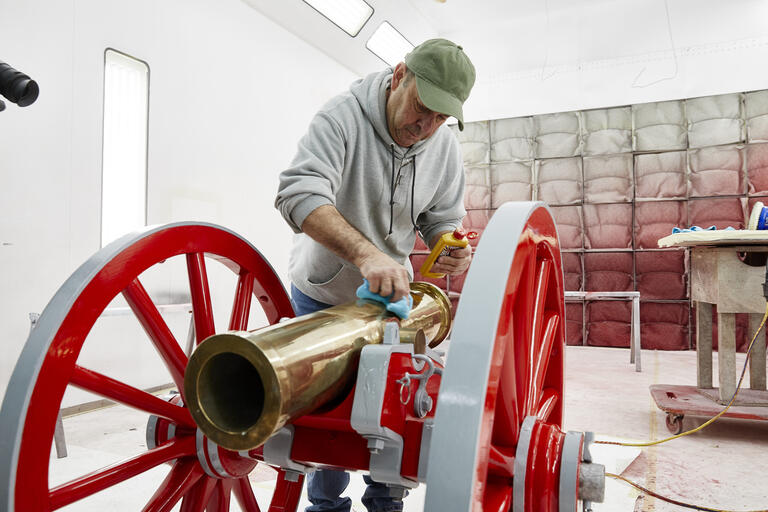 Rick Agrellas shines the Fremont Cannon