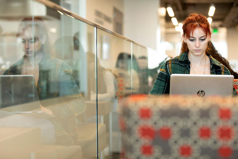 woman studying with laptop