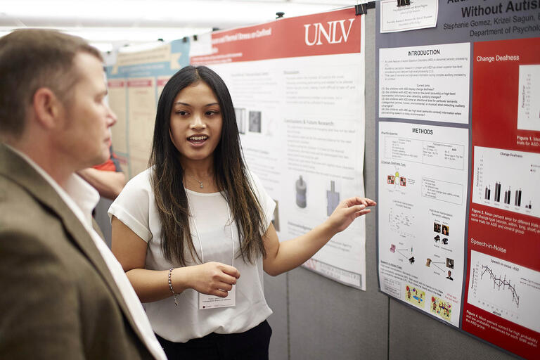 woman presenting at research symposium