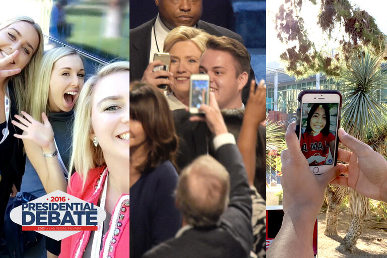 Several views of people taking photos with their phones