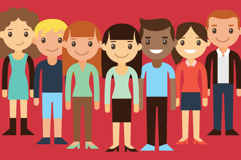 Illustration of various people standing