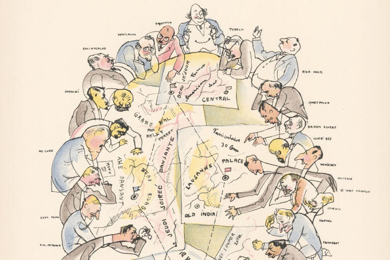 A caricature of the chaotic Treaty of Lausanne negotiating table.