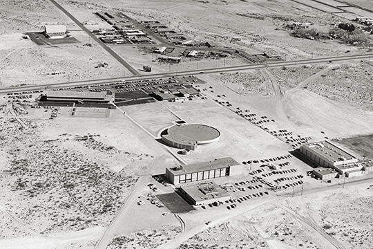 A 1963 photo of the UNLV campus and the library