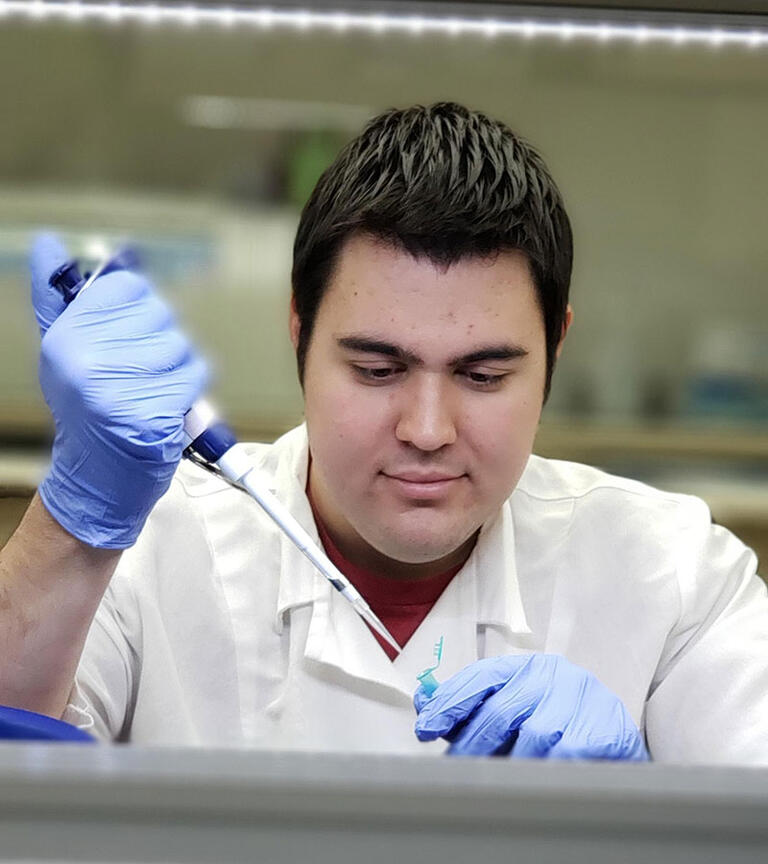 Male student working in the lab