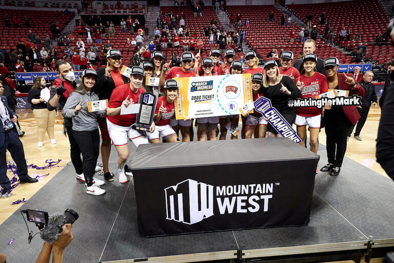 U.N.L.V.'s first conference tournament championship—and automatic bid to the NCAA Championship—since winning the Big West in 1994. It will be the Lady Rebels first NCAA tournament appearance since 2002. March 9, 2022 (Josh Hawkins/UNLV)