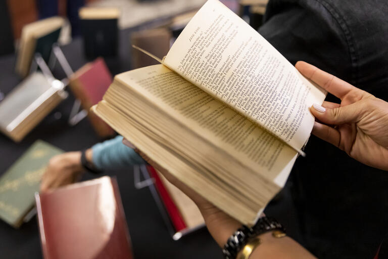 A close up of an opened book.