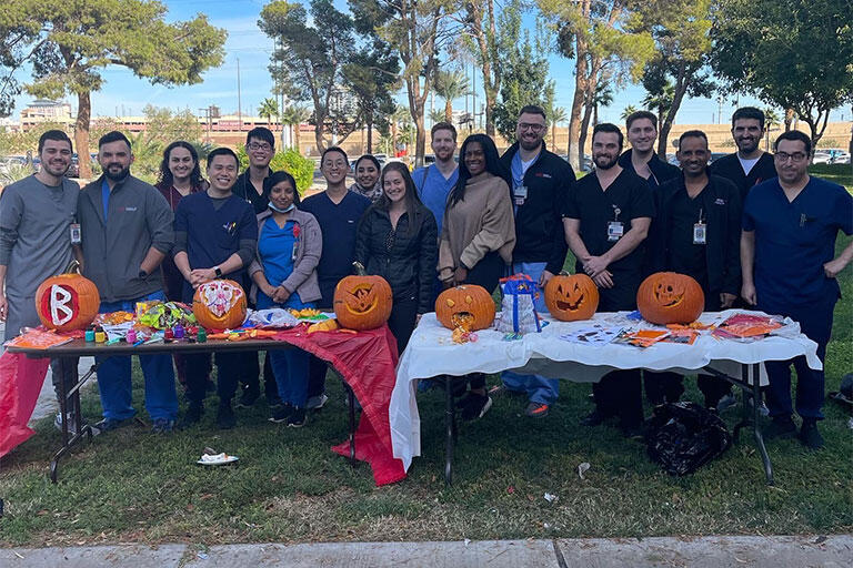 Residents showing off their creative skills at the annual pumpkin carving contest.