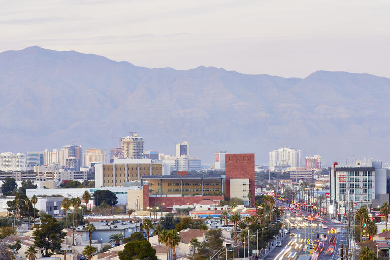 City view with UNLV campus in foreground