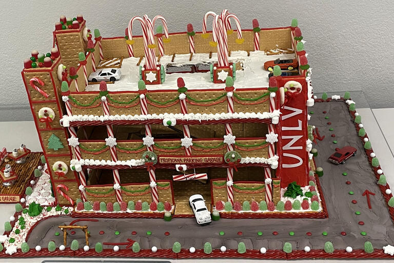 gingerbread replica of parking garage