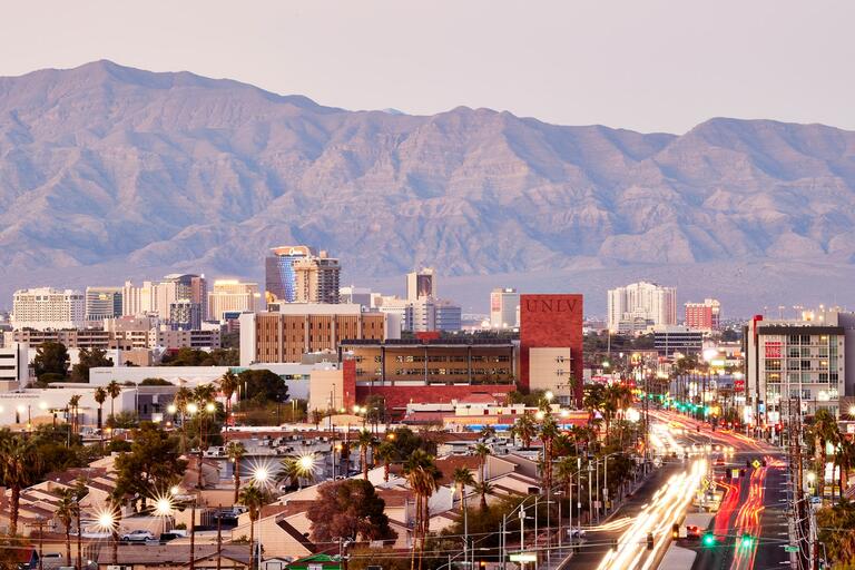 View of campus with Las Vegas Strip in the background.