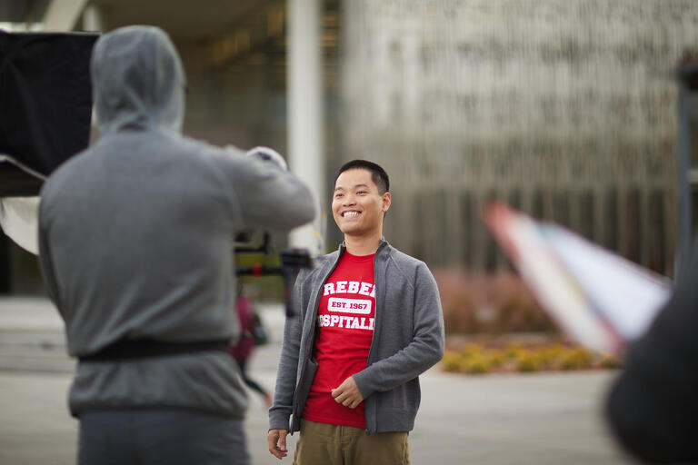 Hieu Nguyen filming in front of the camera.