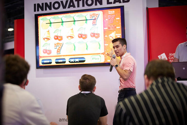 Student Troy Petite presents during a UNLV Innovation Lab session at a past G2E Global Gaming Expo at the Sands Convention Center.