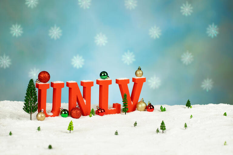 UNLV model letters in winterscape background