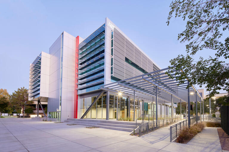 wide exterior shot of the Advanced Engineering Building