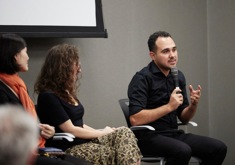 Egyptian journalist and novelist Ahmed Naji speaking at a BMI event.