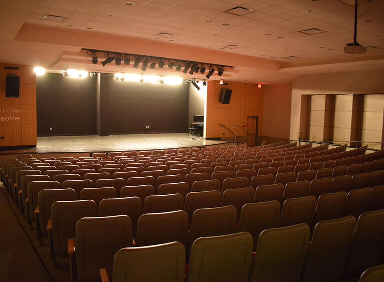 Lights lit up on stage of the theatre