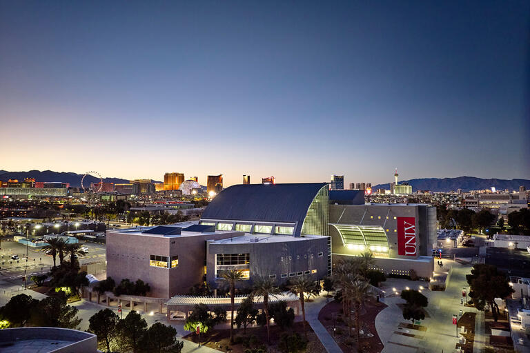 Evening view of the Lied Library