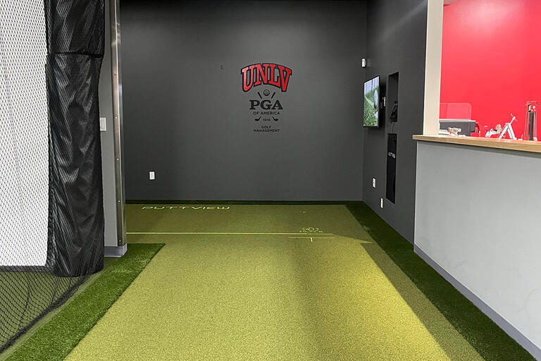 An indoor putting green