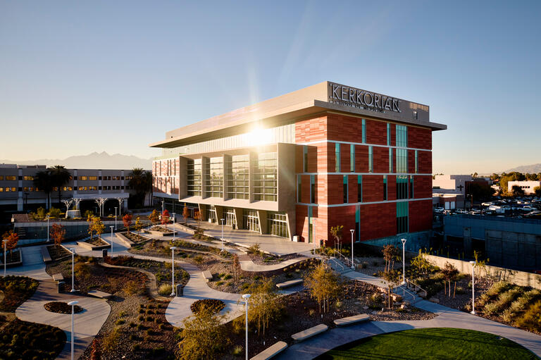 Exterior view of the Kirk Kerkorian School of Medicine at UNLV
