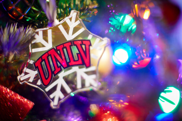 UNLV logo on snowflake ornament
