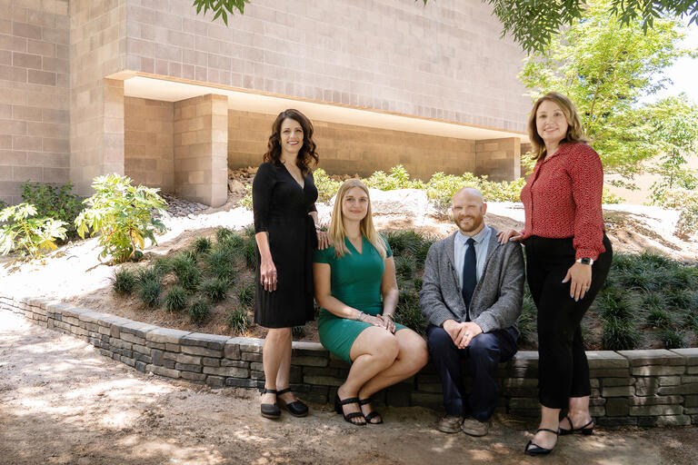 From left to right: Sara Jordan, PhD; Vaida Kazlauskaite, PhD; Brandon Eddy, PhD; and Dawn Moore, MS.