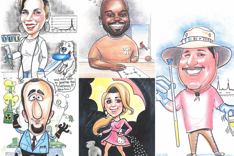 collage if five radiochemistry alum caricatures
