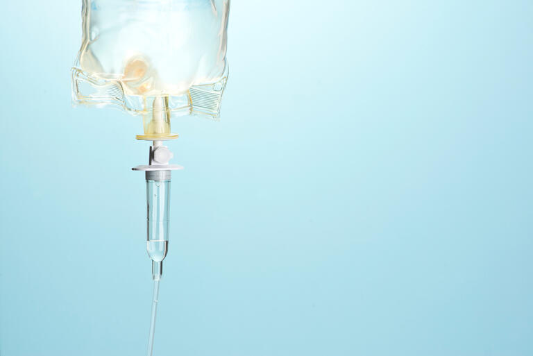 Close up image of a medical IV drip bag